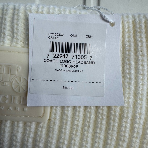 Coach NWT Winter Knit Logo Headband Ivory White Wagon Patch - Picture 3 of 4